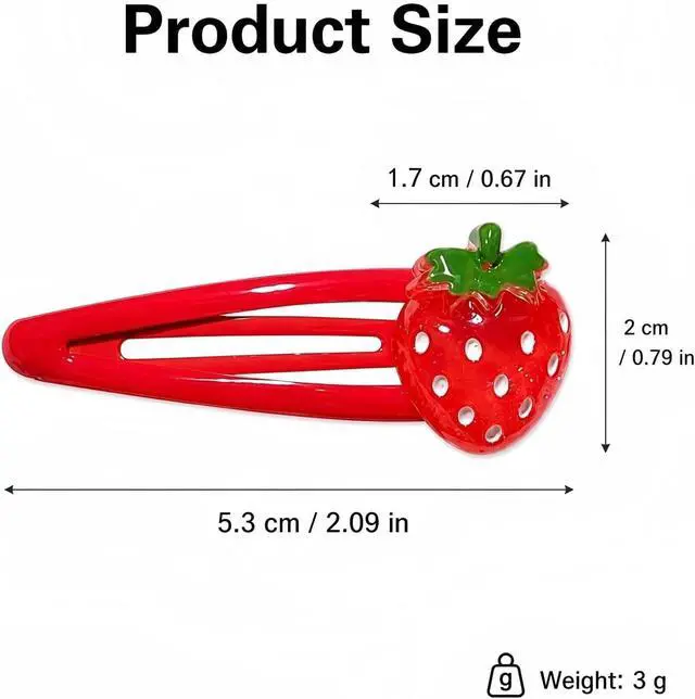Alt view image 2 of 7 - Strawberry Hair Clip - 4Pcs Red Metal Snap Fruit Hair Clips Hair Barrettes Cute Strawberry Hair Accessories for Girls Toddlers Kids and Teens Gifts
