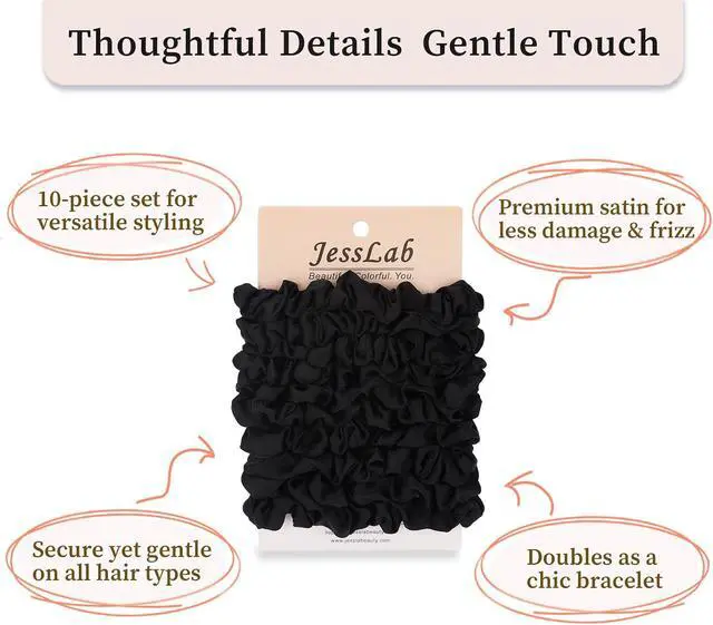 Alt view image 4 of 6 - JessLab Luxe Satin Scrunchies, No Damage Hair Ties for Sleeping, Ultra-Gentle on All Hair Types, 10 Pack