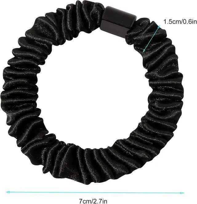 Alt view image 3 of 7 - Satin, Silk Hair Ties Black Small Mini Scrunchy for Women Thick Hair Accessories Cute Soft No Slip Hair Elastics Ponytail Holder for Curly Hair No Damage Hairties Gift for Girls