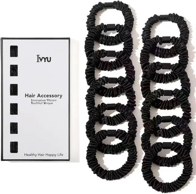 Main image of Satin, Silk Hair Ties Black Small Mini Scrunchy for Women Thick Hair Accessories Cute Soft No Slip Hair Elastics Ponytail Holder for Curly Hair No Damage Hairties Gift for Girls