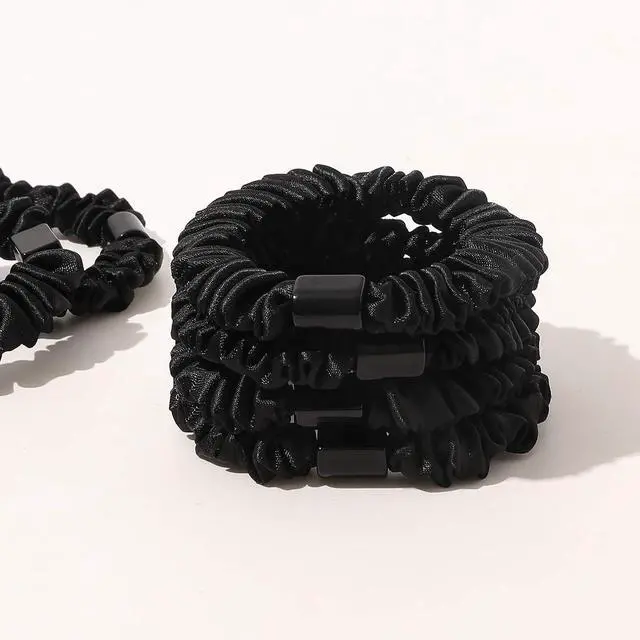 Alt view image 4 of 7 - Satin, Silk Hair Ties Black Small Mini Scrunchy for Women Thick Hair Accessories Cute Soft No Slip Hair Elastics Ponytail Holder for Curly Hair No Damage Hairties Gift for Girls