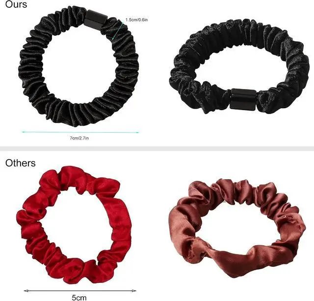 Alt view image 2 of 7 - Satin, Silk Hair Ties Black Small Mini Scrunchy for Women Thick Hair Accessories Cute Soft No Slip Hair Elastics Ponytail Holder for Curly Hair No Damage Hairties Gift for Girls
