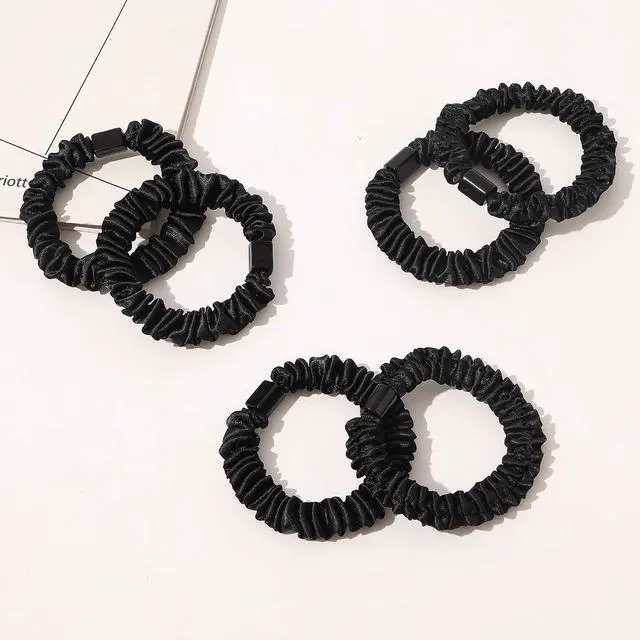 Alt view image 7 of 7 - Satin, Silk Hair Ties Black Small Mini Scrunchy for Women Thick Hair Accessories Cute Soft No Slip Hair Elastics Ponytail Holder for Curly Hair No Damage Hairties Gift for Girls