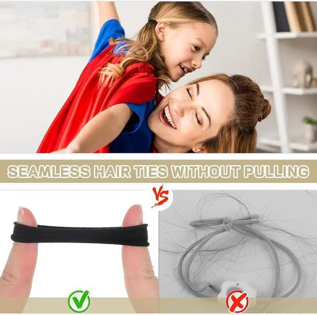 Alt view image 4 of 7 - obeoby 100Pcs Hair Ties for Thick Hair, Seamless Elastic Ponytail Holders | Nylon Hair Ties,Bulk Black Hair Bands,Stretchy Hold, Gentle On Hair, For Daily Wear, Sports, Travel