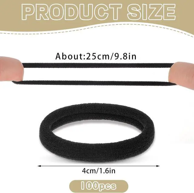 Alt view image 2 of 7 - obeoby 100Pcs Hair Ties for Thick Hair, Seamless Elastic Ponytail Holders | Nylon Hair Ties,Bulk Black Hair Bands,Stretchy Hold, Gentle On Hair, For Daily Wear, Sports, Travel