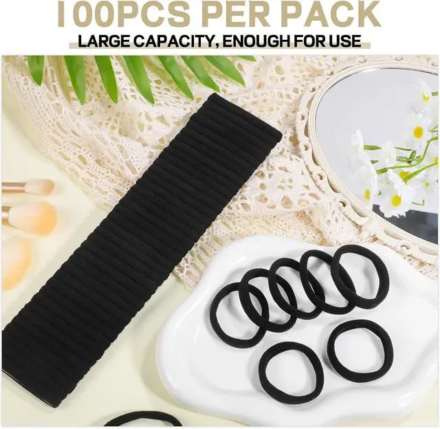 Alt view image 5 of 7 - obeoby 100Pcs Hair Ties for Thick Hair, Seamless Elastic Ponytail Holders | Nylon Hair Ties,Bulk Black Hair Bands,Stretchy Hold, Gentle On Hair, For Daily Wear, Sports, Travel