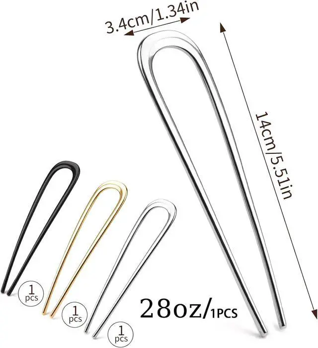 Alt view image 2 of 7 - 3Pcs Metal U-Shaped Twist Hair Pins for Thick Hair, 5.5 Inch | French Style Bun Pins for Women, Ideal for Updo Hairstyles, Secure Hold, No Crease, Classic Hair Accessories