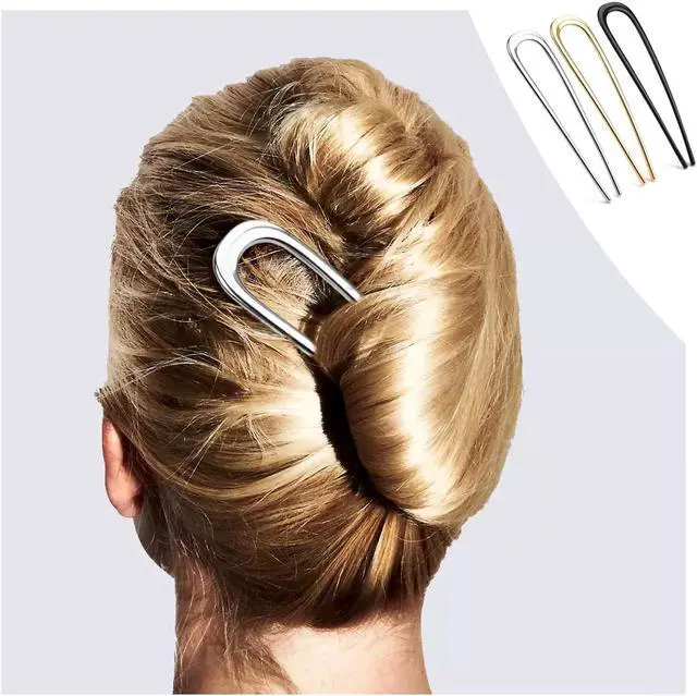 Alt view image 4 of 7 - 3Pcs Metal U-Shaped Twist Hair Pins for Thick Hair, 5.5 Inch | French Style Bun Pins for Women, Ideal for Updo Hairstyles, Secure Hold, No Crease, Classic Hair Accessories