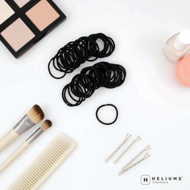 Alt view image 2 of 7 - Heliums Small Hair Ties - Black - No Damage Mini 1 Inch Reusable 2mm Elastics for Thin Hair and Kids, Neutral Ponytail Holders - 48 Count