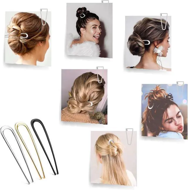 Alt view image 7 of 7 - 3Pcs Metal U-Shaped Twist Hair Pins for Thick Hair, 5.5 Inch | French Style Bun Pins for Women, Ideal for Updo Hairstyles, Secure Hold, No Crease, Classic Hair Accessories