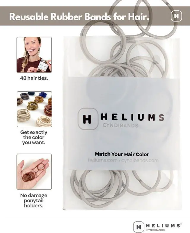 Alt view image 6 of 7 - Heliums Small Hair Ties - Black - No Damage Mini 1 Inch Reusable 2mm Elastics for Thin Hair and Kids, Neutral Ponytail Holders - 48 Count