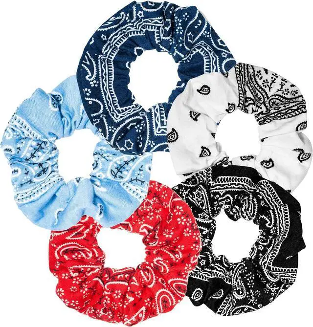 Main image of Bandana Print Scrunchies Hair Ties, 5PCS Cotton Hair Elastics for Women