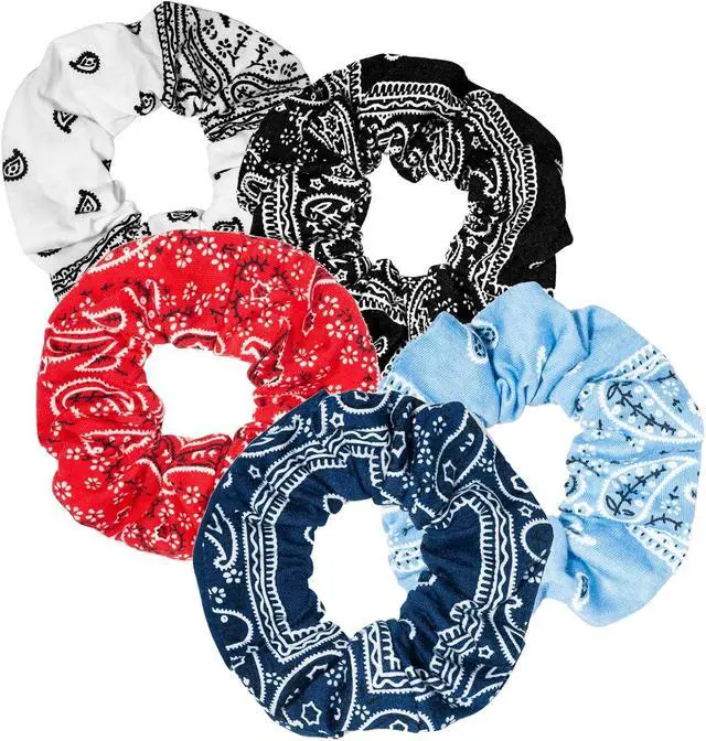 Alt view image 2 of 5 - Bandana Print Scrunchies Hair Ties, 5PCS Cotton Hair Elastics for Women