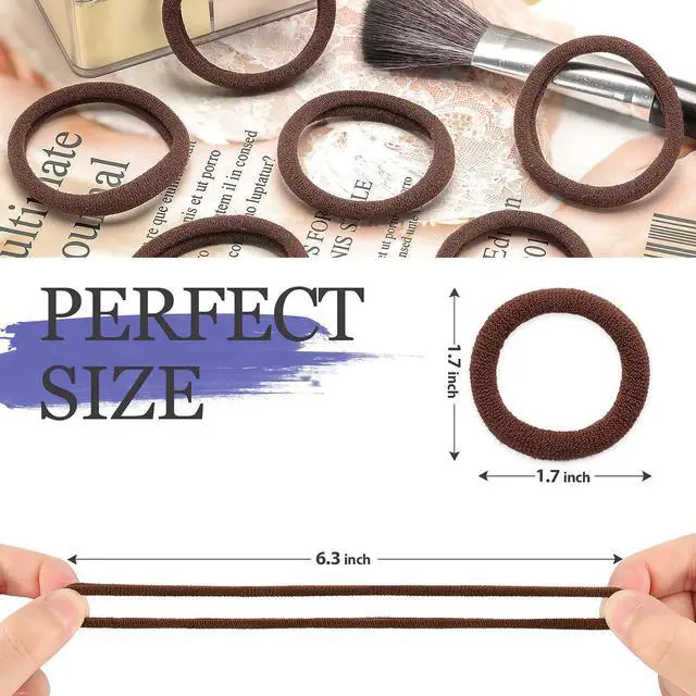 Alt view image 2 of 7 - 50Pcs Brown Hair Ties for Women Girls, Cotton Seamless Hair Bands | Nylon Soft Ponytail Holders,No Crease No Damage Hair Elastics & Ties with Box for Thick Heavy and Curly Hair, Brown