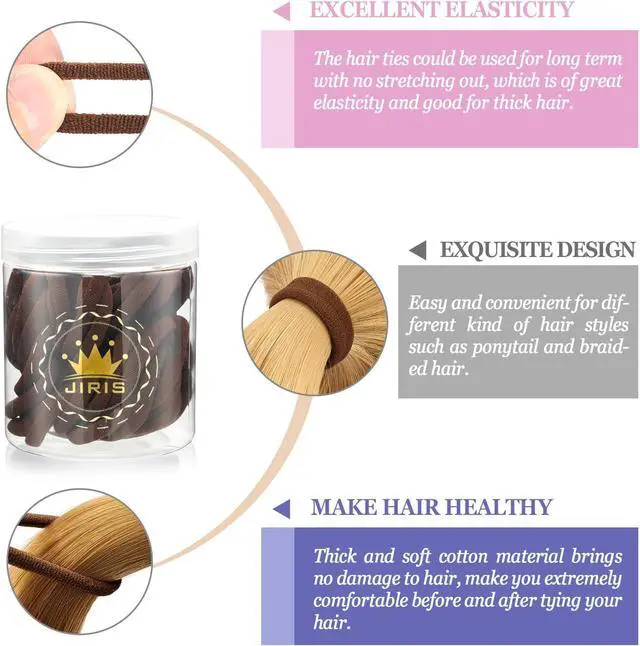 Alt view image 3 of 7 - 50Pcs Brown Hair Ties for Women Girls, Cotton Seamless Hair Bands | Nylon Soft Ponytail Holders,No Crease No Damage Hair Elastics & Ties with Box for Thick Heavy and Curly Hair, Brown