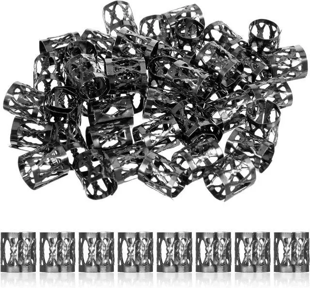 Main image of 50 Pcs Black Dreadlock Beads Braids Accessories Metal Tube Beads Dreadlock Hair Clips Adjustable Hair Cuff Braids Bead