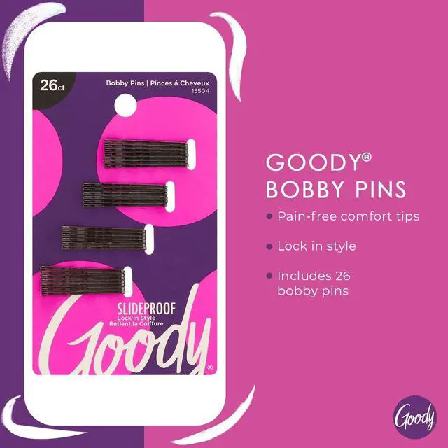 Alt view image 2 of 5 - Goody SlideProof Bobby Pins, 26 Ct, Black, Comfortable Bobby Hair Pins for Styling, Lock In Place, Pain-Free Styling Accessories for Women & Men, All Hair Types