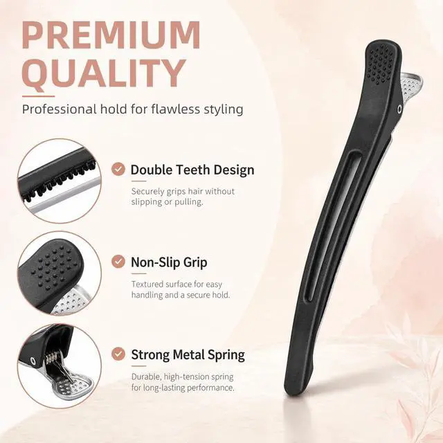 Alt view image 3 of 7 - Hair Sectioning Clips, 6 Pack No Crease Duck Bill Clips, Black | Silicone Grip Holds Hair Securely for Blow Drying, Curling, Hair Cutting and Styling, Ideal for Salon and Home Use
