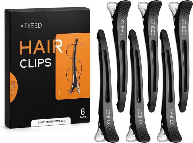 Main image of Hair Sectioning Clips, 6 Pack No Crease Duck Bill Clips, Black | Silicone Grip Holds Hair Securely for Blow Drying, Curling, Hair Cutting and Styling, Ideal for Salon and Home Use