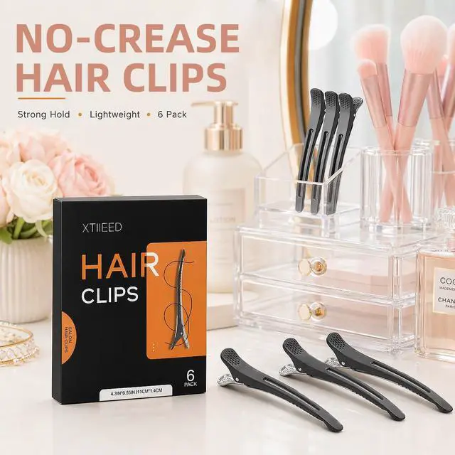 Alt view image 6 of 7 - Hair Sectioning Clips, 6 Pack No Crease Duck Bill Clips, Black | Silicone Grip Holds Hair Securely for Blow Drying, Curling, Hair Cutting and Styling, Ideal for Salon and Home Use