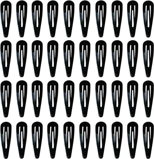 Main image of 40 Pack Black 2 Inch Barrettes Women Metal Snap Hair Clips Accessories