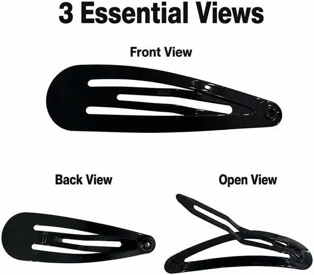 Alt view image 3 of 7 - 40 Pack Black 2 Inch Barrettes Women Metal Snap Hair Clips Accessories
