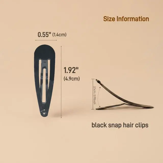 Alt view image 7 of 7 - 40 Pack Black 2 Inch Barrettes Women Metal Snap Hair Clips Accessories