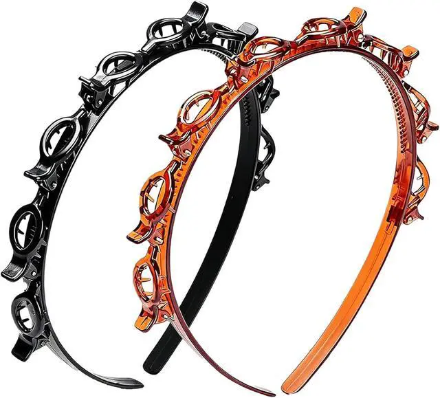 Main image of 2 Pack Clip Headband Hairclip Headband Bangs Hairpin Braided Toothed Hairband 90s Curly Hair Accessories for Women Girls Black and Brown
