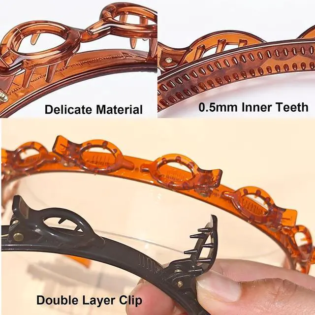 Alt view image 3 of 6 - 2 Pack Clip Headband Hairclip Headband Bangs Hairpin Braided Toothed Hairband 90s Curly Hair Accessories for Women Girls Black and Brown