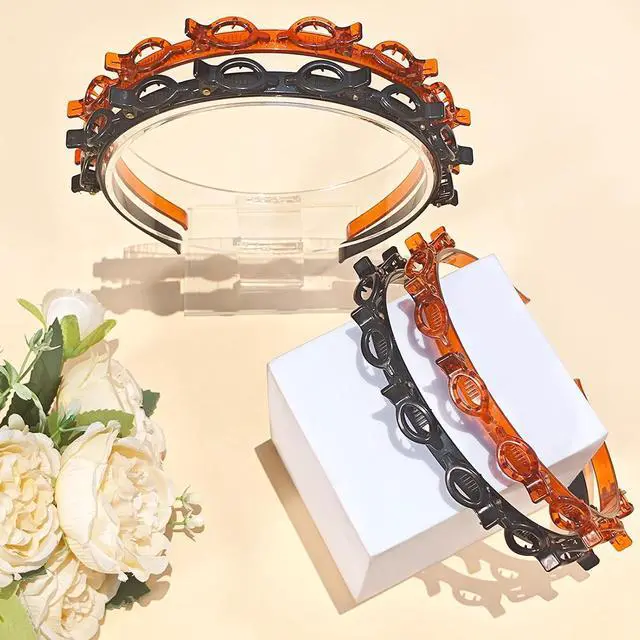 Alt view image 5 of 6 - 2 Pack Clip Headband Hairclip Headband Bangs Hairpin Braided Toothed Hairband 90s Curly Hair Accessories for Women Girls Black and Brown