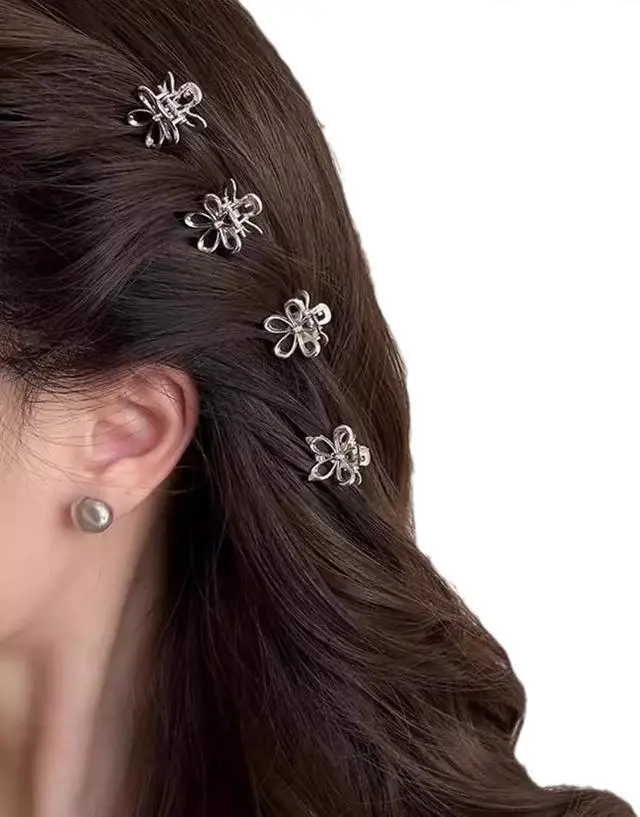 Alt view image 3 of 7 - Gold Sliver Small Flower Hair Clips for Women, Cute Mini Tiny Little Sparkling Metal Flower Sweet Artificial Bangs Nonslip Hair Claw Clips Decorative (12)