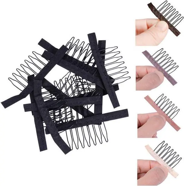 Main image of 24 Pieces Steel Cloth Wig Combs and Clips Set - 7-Teeth Hair Accessories Tools for Making Wigs and Hairpieces (Black)