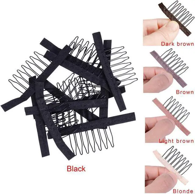 Alt view image 2 of 6 - 24 Pieces Steel Cloth Wig Combs and Clips Set - 7-Teeth Hair Accessories Tools for Making Wigs and Hairpieces (Black)