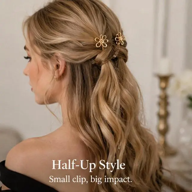 Alt view image 5 of 7 - Gold Sliver Small Flower Hair Clips for Women, Cute Mini Tiny Little Sparkling Metal Flower Sweet Artificial Bangs Nonslip Hair Claw Clips Decorative (12)