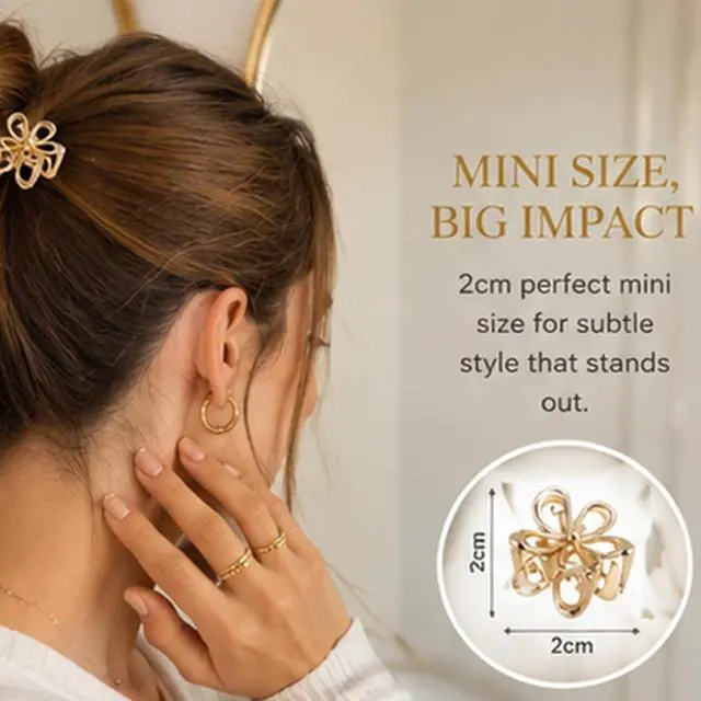 Alt view image 6 of 7 - Gold Sliver Small Flower Hair Clips for Women, Cute Mini Tiny Little Sparkling Metal Flower Sweet Artificial Bangs Nonslip Hair Claw Clips Decorative (12)