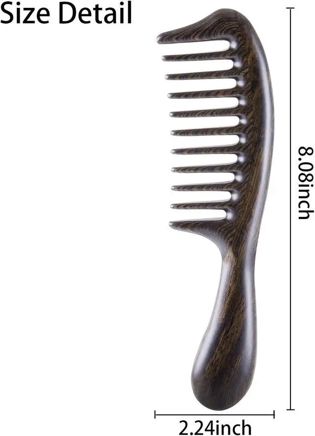 Alt view image 2 of 7 - Louise Maelys Black Sandalwood Wide Tooth Comb For Curly Hair | Black Sandalwood Wide Tooth Comb For Detangling Curly, Thick Or Wavy Hair; Smooth Wooden Teeth Help Reduce Static