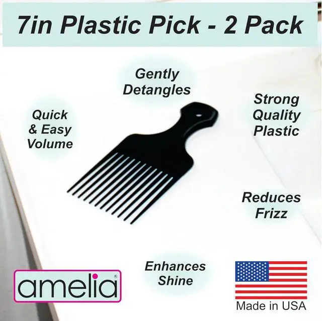 Alt view image 2 of 7 - Amelia Beauty, 7in Black Curly Hair Wide Tooth Pick, 2 Pack | Made in USA | Easily Creates Volume, Detangles, Reduces Frizz | Afro Pick Styling Tool, 7"x3"