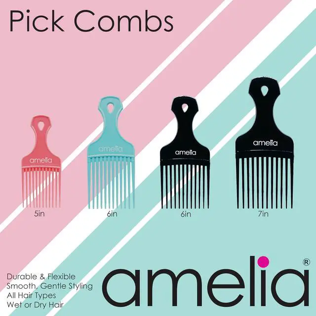 Alt view image 7 of 7 - Amelia Beauty, 7in Black Curly Hair Wide Tooth Pick, 2 Pack | Made in USA | Easily Creates Volume, Detangles, Reduces Frizz | Afro Pick Styling Tool, 7"x3"