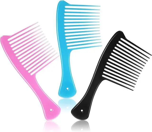 Main image of 3 Pieces Large Wide Tooth Comb Jumbo Rake Comb for Curls Wet Big Detangler Shower Thickened Salon 4c Hair Pick for Women and Men Hair Styling, Long, Straight, Wig, Dry, Mixed Colors