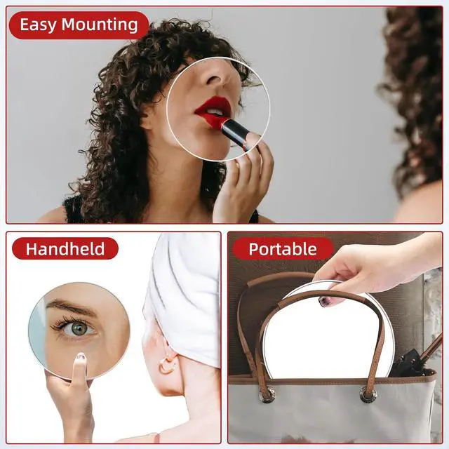 Alt view image 5 of 7 - 10X Magnifying Mirror with 3 Suction Cups - 6inch Stick on Makeup Mirror | 10X Travel Magnified Mirror, Portable Handheld Magnification Mirror and Slanted Tweezers Set for Travel, Makeup, Bathroom