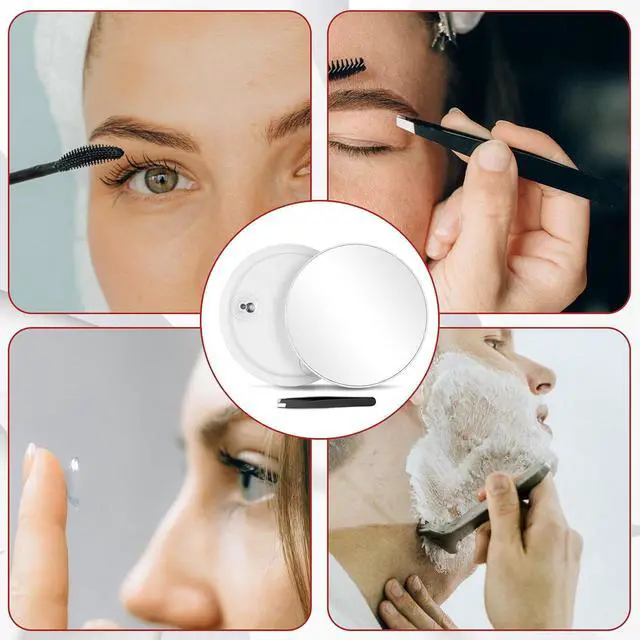 Alt view image 7 of 7 - 10X Magnifying Mirror with 3 Suction Cups - 6inch Stick on Makeup Mirror | 10X Travel Magnified Mirror, Portable Handheld Magnification Mirror and Slanted Tweezers Set for Travel, Makeup, Bathroom
