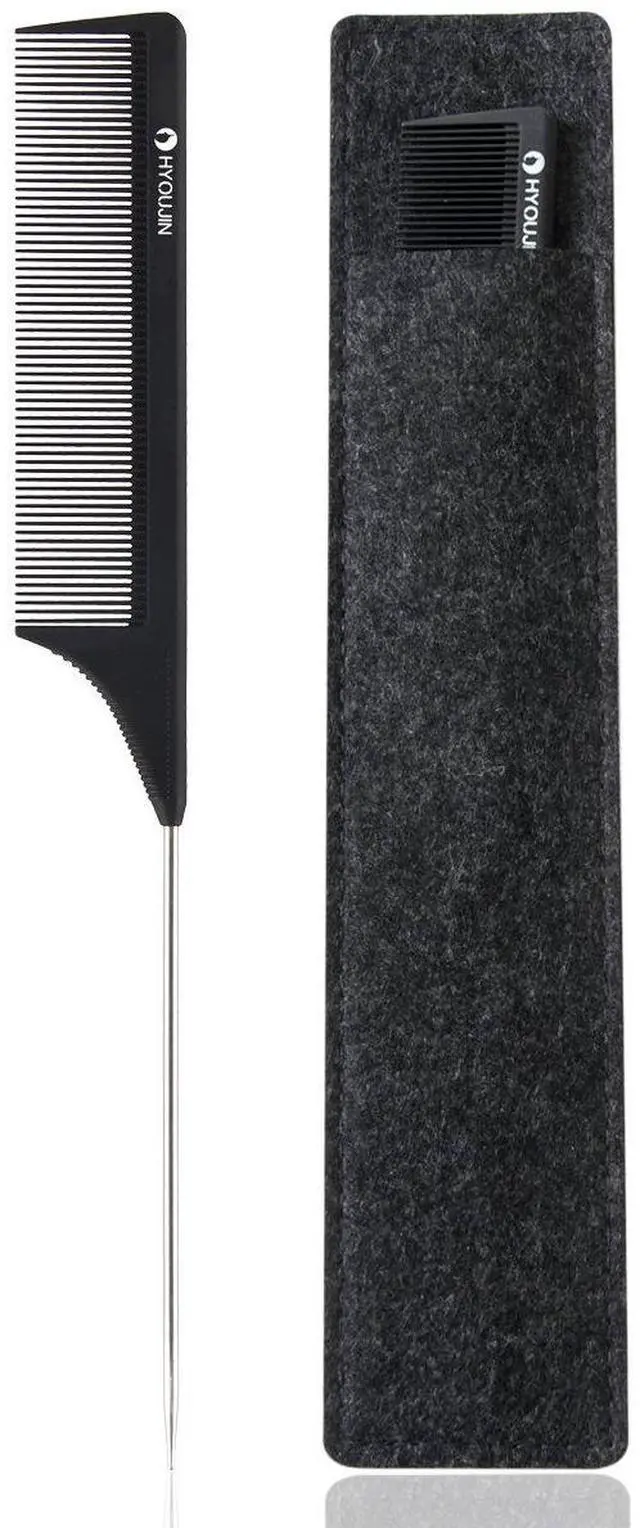 Main image of HYOUJIN Carbon Hair Rat Tail Combs - Parting & Detangling Combs for Women | Parting rat tail combs For Long,Short,Curly,for Hair Parting,Braiding,Teasing,Detangling,Fine Tooth with metal pick,Black