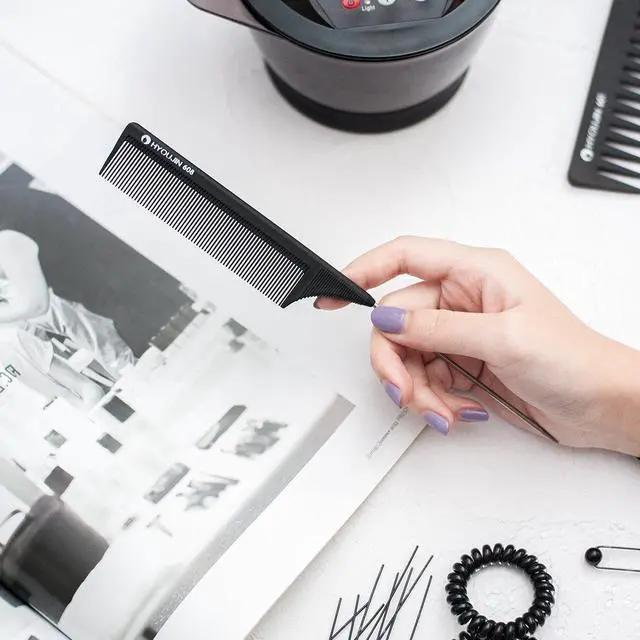 Alt view image 2 of 7 - HYOUJIN Carbon Hair Rat Tail Combs - Parting & Detangling Combs for Women | Parting rat tail combs For Long,Short,Curly,for Hair Parting,Braiding,Teasing,Detangling,Fine Tooth with metal pick,Black