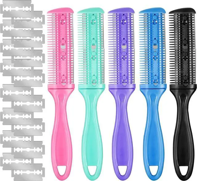 Main image of Boao 5 Pieces Dual-sided Cutting Scissors, 20 Razors and Thinning Comb | Razor Combs for Hair Cutting, 5 Colors, Comb with Double Edge, for Precise Slim Haircuts, Razor Hair Cutting Tool