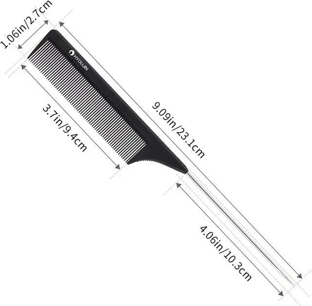 Alt view image 6 of 7 - HYOUJIN Carbon Hair Rat Tail Combs - Parting & Detangling Combs for Women | Parting rat tail combs For Long,Short,Curly,for Hair Parting,Braiding,Teasing,Detangling,Fine Tooth with metal pick,Black