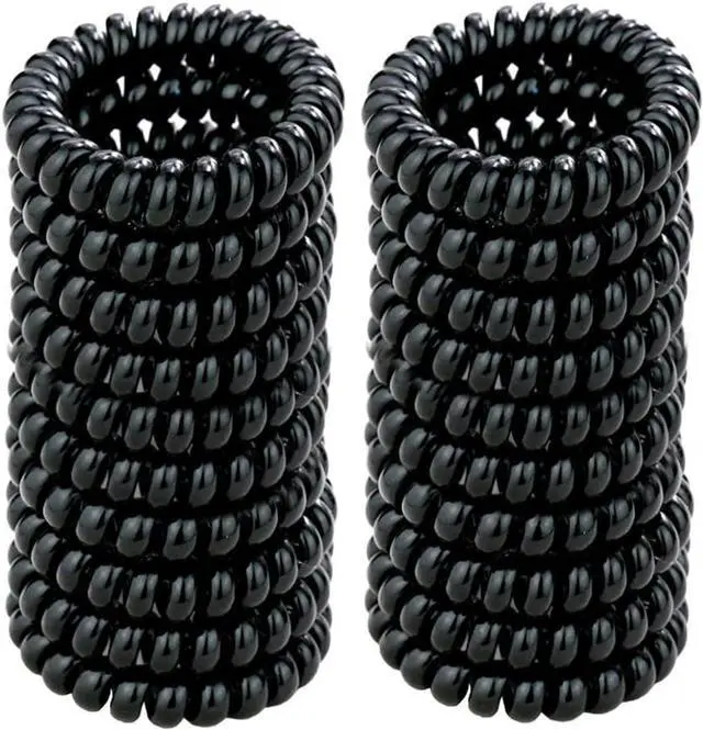 Main image of Spiral Hair Ties 20 Pieces Waterproof No Damage Hair Scrunchies (Black) | No Crease Coil Traceless Phone Cord Hair Ties Ponytail Holders Plastic Elastics Hair Bands for Woman