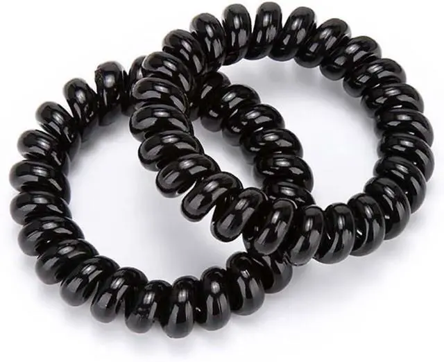 Alt view image 3 of 7 - Spiral Hair Ties 20 Pieces Waterproof No Damage Hair Scrunchies (Black) | No Crease Coil Traceless Phone Cord Hair Ties Ponytail Holders Plastic Elastics Hair Bands for Woman