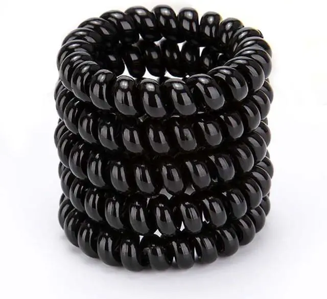 Alt view image 7 of 7 - Spiral Hair Ties 20 Pieces Waterproof No Damage Hair Scrunchies (Black) | No Crease Coil Traceless Phone Cord Hair Ties Ponytail Holders Plastic Elastics Hair Bands for Woman