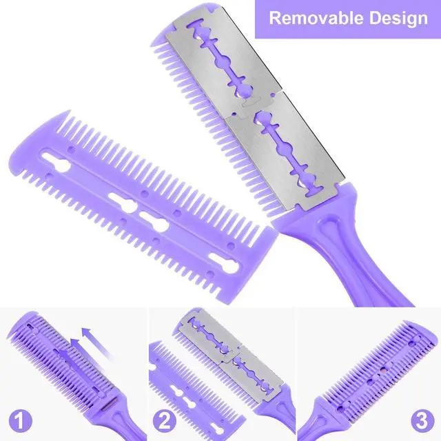 Alt view image 3 of 7 - Boao 5 Pieces Dual-sided Cutting Scissors, 20 Razors and Thinning Comb | Razor Combs for Hair Cutting, 5 Colors, Comb with Double Edge, for Precise Slim Haircuts, Razor Hair Cutting Tool