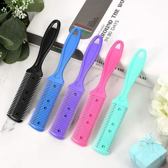 Alt view image 4 of 7 - Boao 5 Pieces Dual-sided Cutting Scissors, 20 Razors and Thinning Comb | Razor Combs for Hair Cutting, 5 Colors, Comb with Double Edge, for Precise Slim Haircuts, Razor Hair Cutting Tool